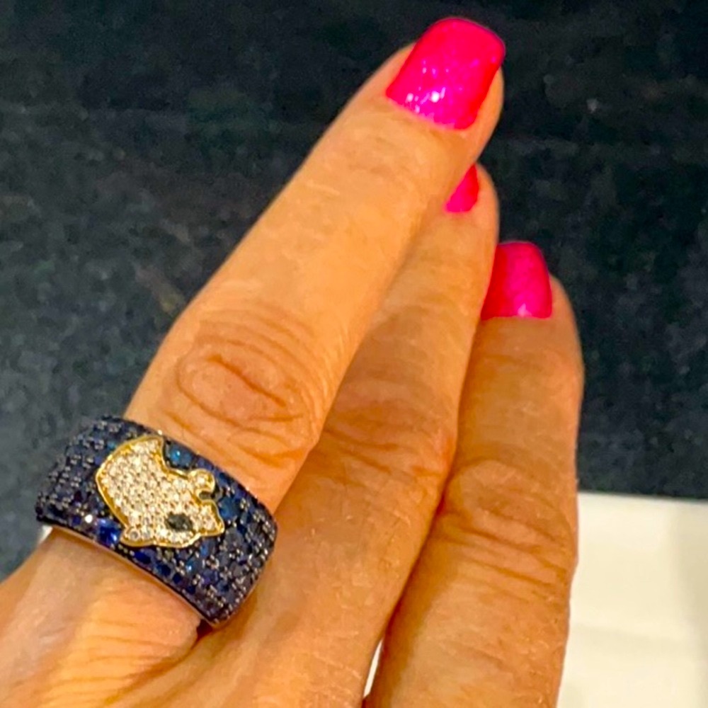 Effy Blue Sapphire, Black Diamond, White Diamond and 14K Gold Panther Ring